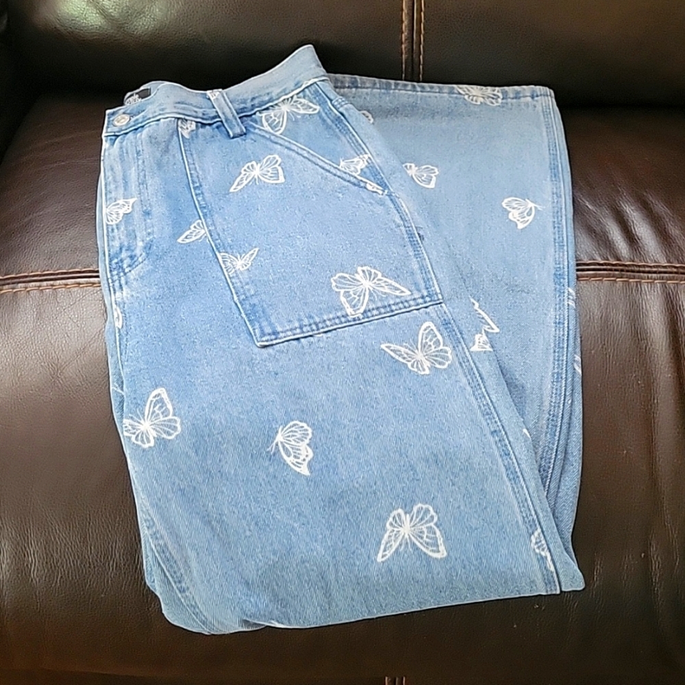Simple Society Juniors Blue Butterfly Jeans